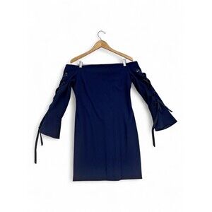 vince camuto off shoulder bell sleeve dress Vince Camuto Cotton Eyelet Off-the-Shoulder Balloon Sleeve Shift Navy 2 at Amazon Women's Clothing store